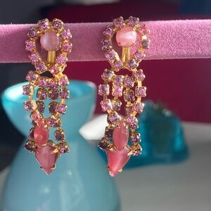 Vintage Pink and Gold Drop Clip Earrings